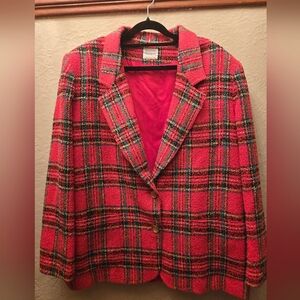 Vintage Plaid Bouclé Blazer Boston Traveler Red Tartan Jacket